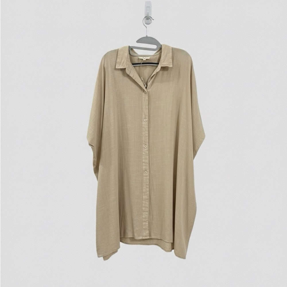 Easel Linen Blend Beige Button Down Shirt Dress